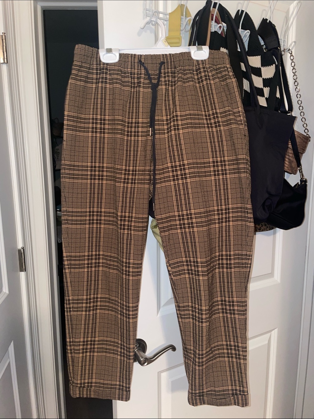 OAK + FORT Brown Plaid Drawstring Chinos